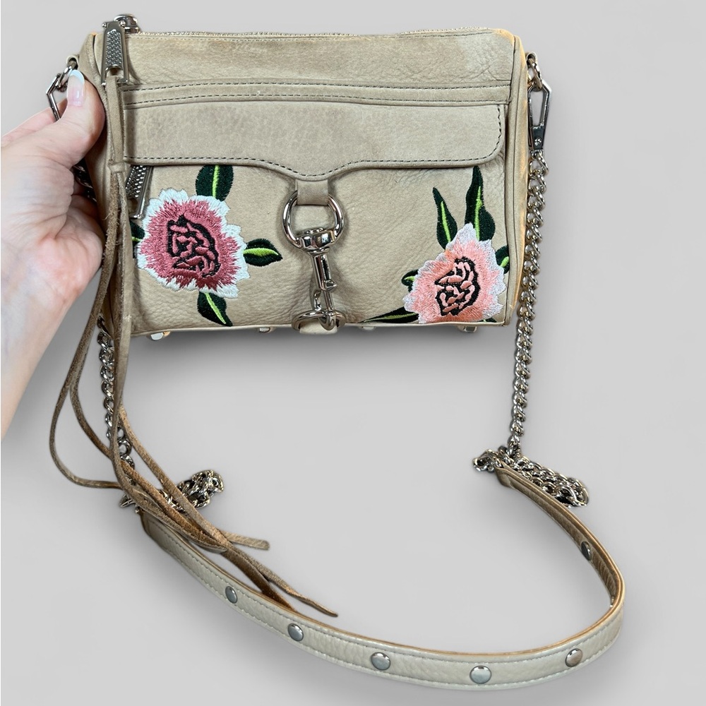 Rebecca Minkoff Mini Mac Floral Crossbody in Suede with silver tone grommets